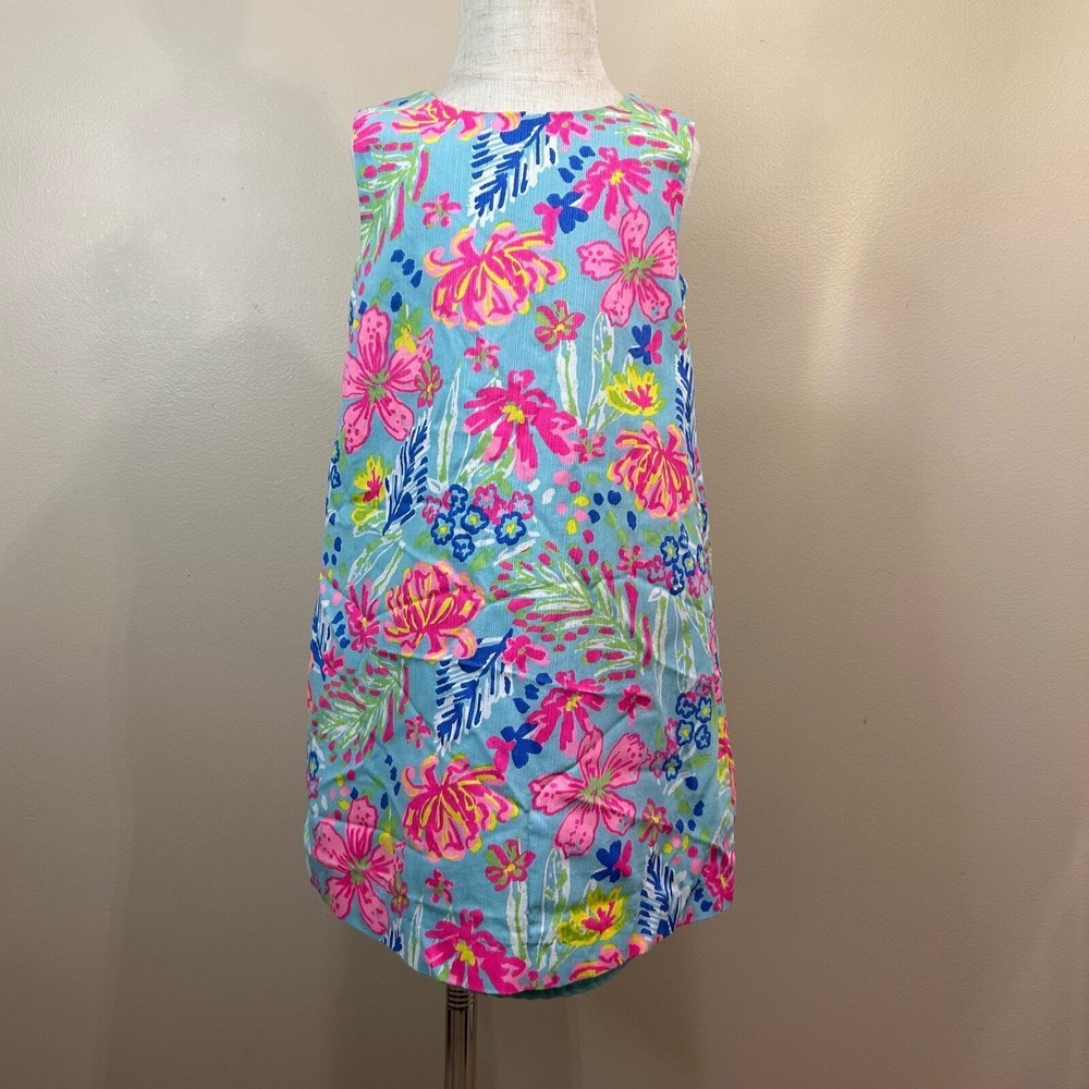 Tommy Bahama‎ Girls Dress 4 Blue Pink Floral Tropical Shift Sleeveless Cotton